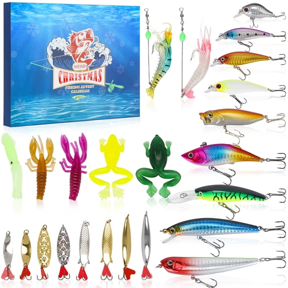 Fishing Advent Calendar 2025, 24 Days Fishing Lure Countdown Calendar for Anglers Adult Men Teen Boys, Creative Xmas Fishing Gift