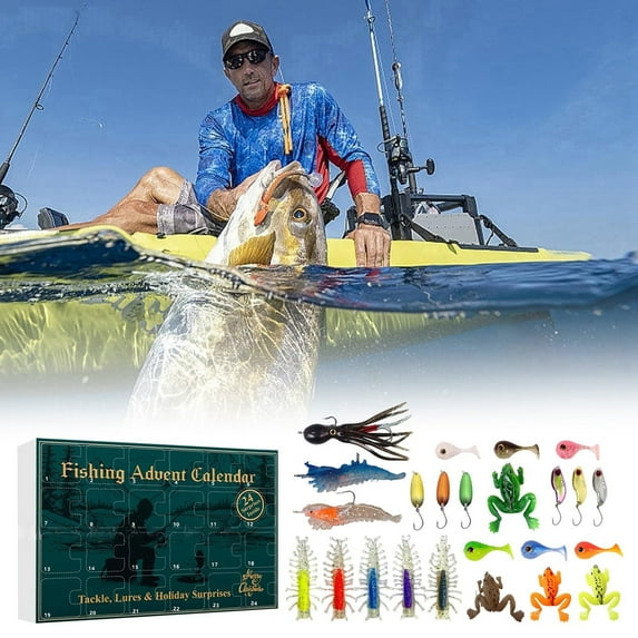 Fishing Advent Calendar 2025 24 Days Fishing Lures Set Christmas Countdown Calendar with Assorted Fishing Lures Xmas Surprise Gift for Fisher Adult Men Teen Boys Anglers