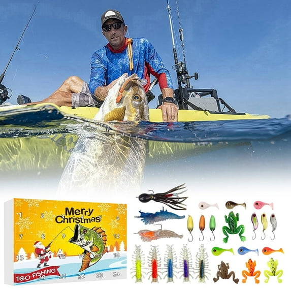 Fishing Advent Calendar 2025 24 Days Fishing Lures Set Christmas Countdown Calendar with Assorted Fishing Lures Xmas Surprise Gift for Fisher Adult Men Teen Boys Anglers