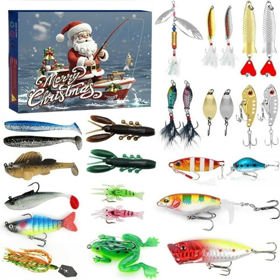 Fishing Advent Calendar 2025 with Premium Lures, 24 Days Christmas Countdown Advent Calendar Fishing Gifts for Men, Teens, Boys