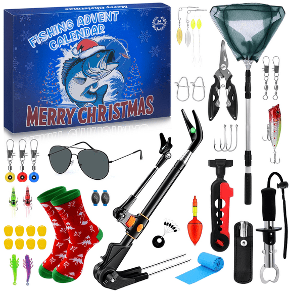 Fishing Advent Calendar, 2025 Fishing Tools Accessories Kit Christmas Countdown Gifts, 24 Days of Lure Accessories and Gear Surprises for Fish Lovers