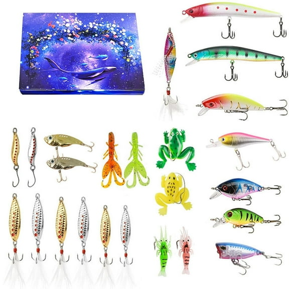 Fishing Advent Calendar 2025 for Men, 24 Days Fishing Lure Countdown Calendar, Fishing Tackle Set for Adult Teen Boys, Christmas Gift for Father Grandpa Brother