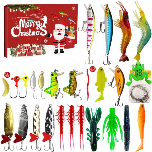 Fishing Advent Calendar 2026, 24 Day Fishing Lures Kit, Freshwater and Saltwater Fishing Gear Set for Adults Boys Teens, Blind Box Holiday Collection