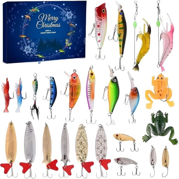 Fishing Advent Calendar 2026, 24 Days Fish Lure Christmas Countdown Calendar, Holiday Fishing Lures Gift Set for Men, Adults, Teen Boys(Style-B)