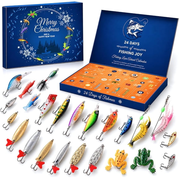 Fishing Advent Calendar 2026 Lure - 24 Days Xmas Gift Adult Men Teen Boys | Christmas Countdown Surprise Fisherman Angler - Colitt Crankbait Minnow VIB Popper Frog Spoon Bass Saltwater Freshwater Fly
