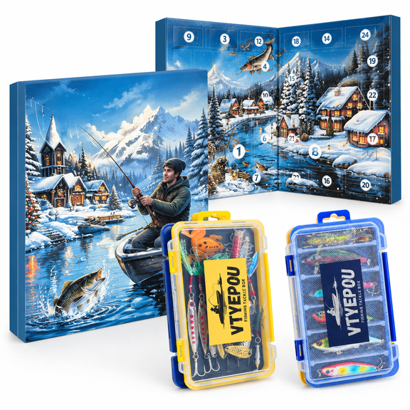 Fishing Advent Calendar 2026 Lures Kit with Tackle Box for Fishermen and Teens