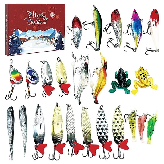 Fishing Advent Calendar 2026 for Men - Fishing Lures Kit with Tackle Box Advent Calendar for Teen Boys - Xmas Holiday Surprise Gift for 24 Days Christmas Countdown