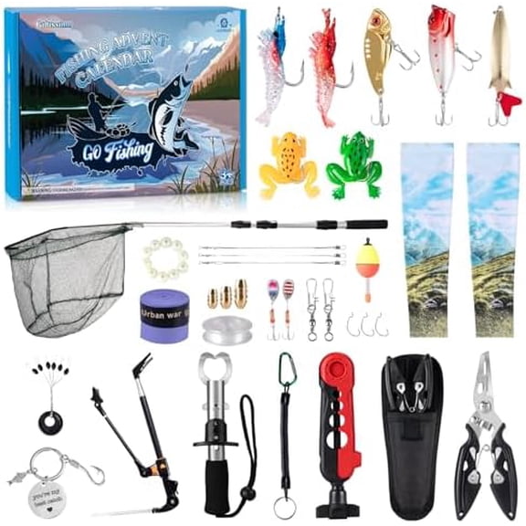 Fishing Advent Calendar, 24 Days Christmas Countdown with Fishing Tool Kit Fishing Tackle Lures, 2025 Christmas Surprise Gifts for Adult Men Teen$$Home Decor, Kitchen, & Other