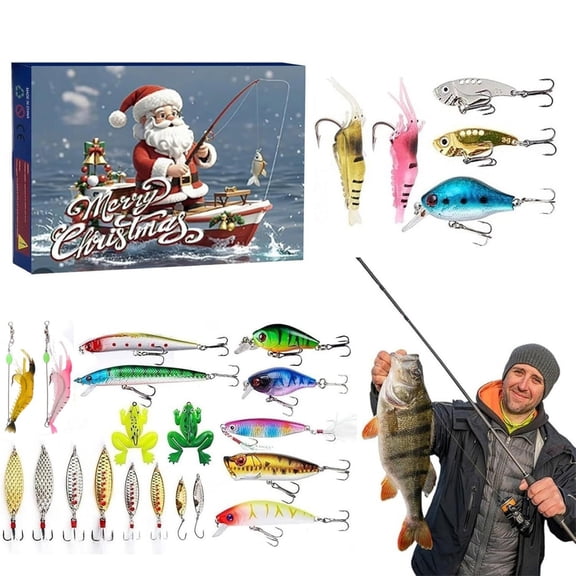 Fishing Advent Calendar, Christmas Fishing Gear Blind Box, Freshwater Saltwater Lure Tackle Set, Holiday Countdown Gift for Men