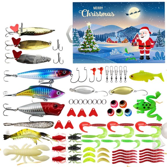 Fishing Advent Calendar for Man Adult Teen - Christmas Countdown Fishing Lure Tackle Set - Xmas Surprise Fish Bait Gift for Father Grandpa Brother Boyfriend 78-Piece