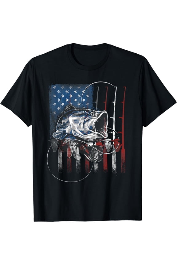 Fishing American Flag Vintage Tshirt USA Bass Fisherman Gift