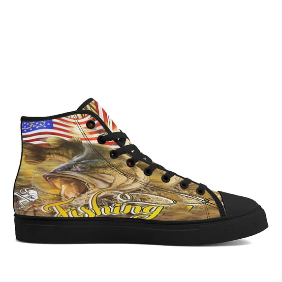Fishing American High Top Canvas Shoes Sneakers Black Size 5