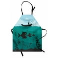 thumbnail image 1 of Fishing Apron Single Man in Boat Luring with Bobbins Nautical Marine Sea Nature Funky Image Print, Unisex Kitchen Bib Apron with Adjustable Neck for Cooking Baking Gardening, Blue Teal, by Ambesonne, 1 of 3