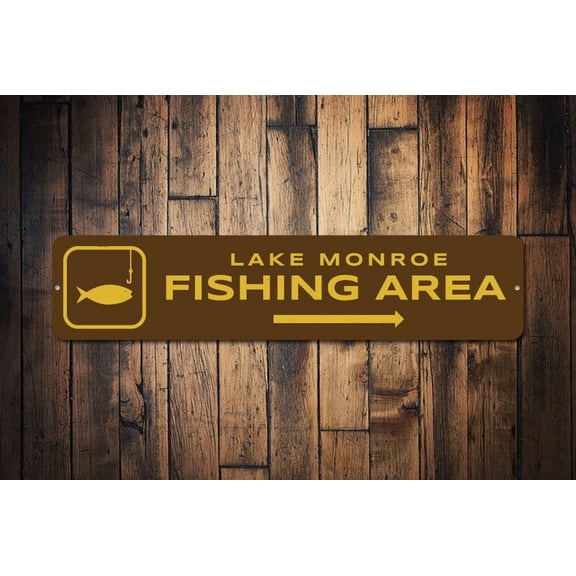 Fishing Area Sign Custom Hook Line Fish Arrow Lake Location Name Gift Park Recreation Decor Fisher Area - Size: 16 x 4 Inches