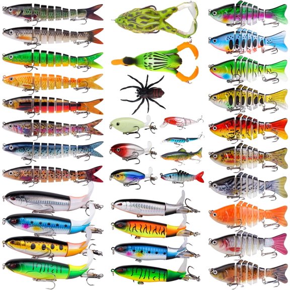 Fishing Artificial Lures Kit Mixed Including Front Diving Fin Minnow Surface Popper Crank Baits Pencil VIB with Hook and Soft Lures Accessories for Saltwater Freshwater Trout Bass Tackle Gift Set