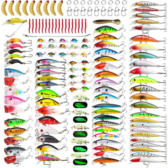 Fishing Artificial Lures Kit Mixed Including Front Diving Fin Minnow Surface Popper Crank Baits Pencil VIB with Hook and Soft Lures Accessories for Saltwater Freshwater Trout Bass Tackle Gift Set