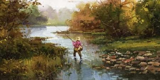 Fishing At Dawn Canvas Art - Salvador Caballero (24 x 48)