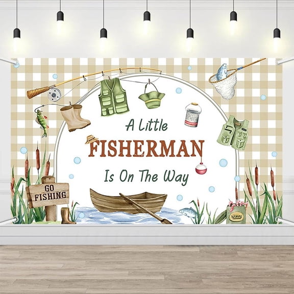 Fishing Baby Shower Backdrop A Little Fisherman is on The Way Photography Background Go Fishing Little Fisherman Newborn Shower Birthday Party Decorations Banner Supplies Photo Booth Props