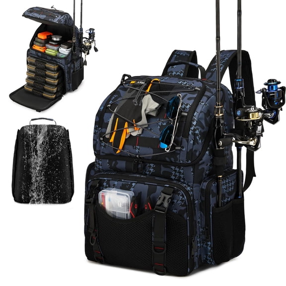 Fishing Backpack 45l Large Cooler Tackle Bag With Rod Holders & Rain Cover Water-resistant Store Gear