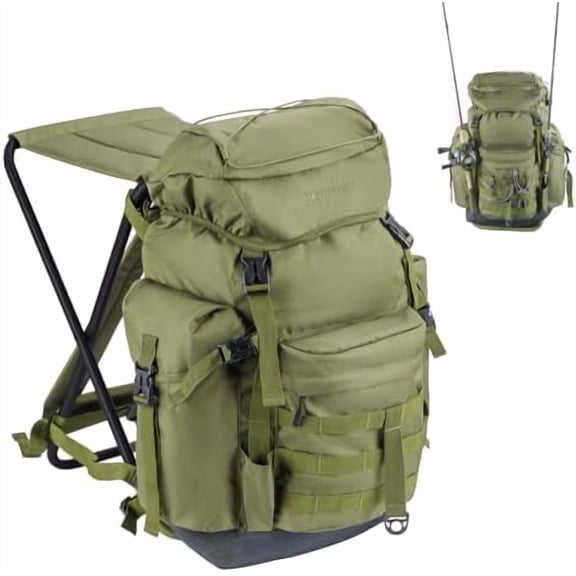 Fishing Backpack with Foldable Chair, 35L Tackle Box Backpack with Rod Holders Fishing Storage Bag Portable Stool for Outdoor Fishings, Camping, and Hunting$$Sport & Recreation Other