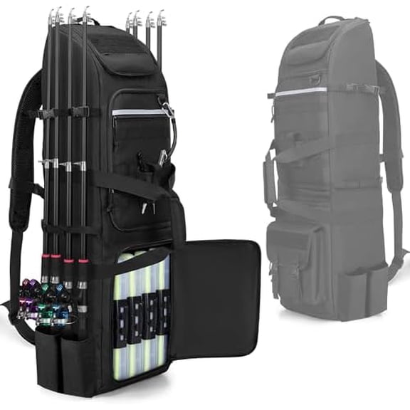 Fishing Backpack Holds 8 Rods & Reels, Fishing Tackle Bag with Compartment for Tackle Boxes, Fishing Gear or Equipment, Fishing Rod Case Backpack, Fishing Pole Bag with Tactical Molle System