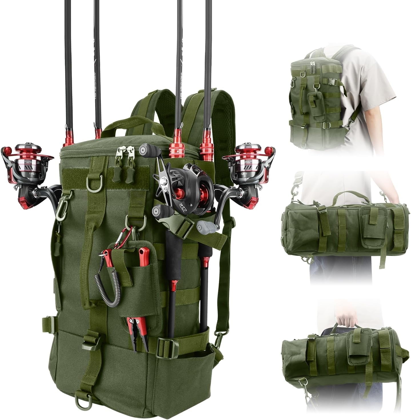 Fishing Backpack with Rod Holder, Water-Resistant Fishing Tackle Backpack, Hiking backpack, Bag Sling Tackle Storage Backpack, Lightweight Fishing Gear Bag for Hiking, Camping, Kayak, Outdoor Trip