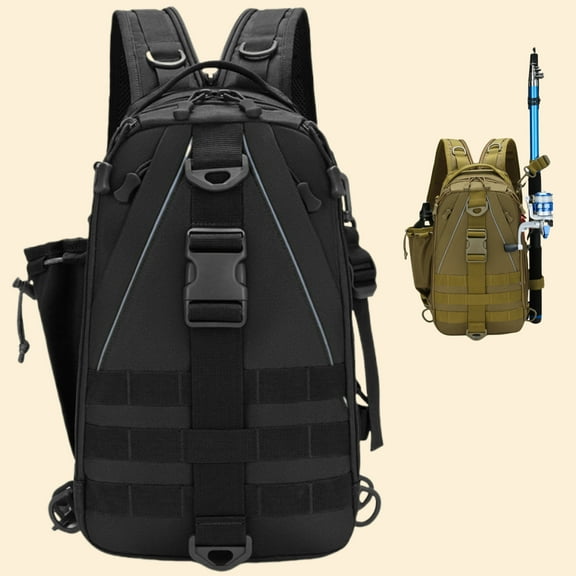 Fishing Backpack Sling Tackle Bag - Lightweight Fishing Bag - Storage for Gear and Equipment - Fishing Gifts for Men and Women - Black