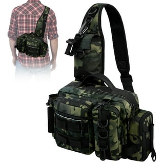 Thekuai Fishing Tackle Backpack Storage Bag Outdoor Shoulder Backpack  Waterproof Cross Body Sling Bag Fishing Gear Bag with Rod Holder (Black  Camo)