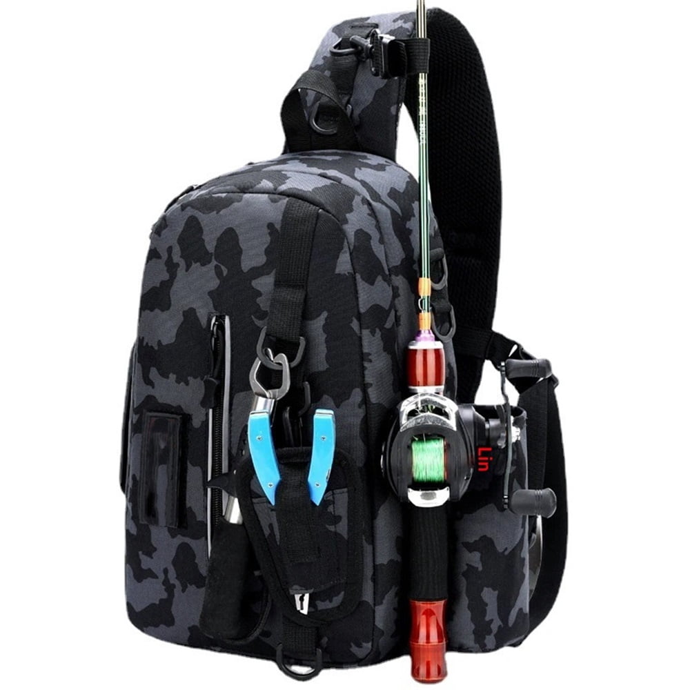 Fishing Backpack , Waterproof Fishing Sling Tackle Bag For Fishing Gear for Men With Fishing lures, Fishing pliers, Fish Lip Gripper.（oniy bag）
