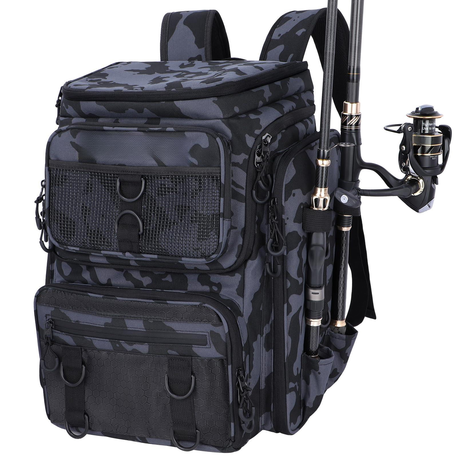 Fishing Backpack With Rod Holders Tackle Box  42l Large Water-resistant Bag Store Gear