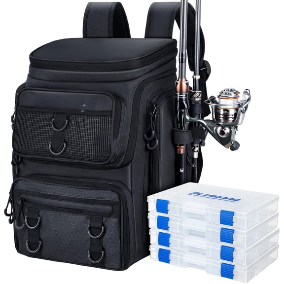 Fishing Backpack With Rod Holders Tackle Box 42l Large Water-resistant Fish Bag Store Gear