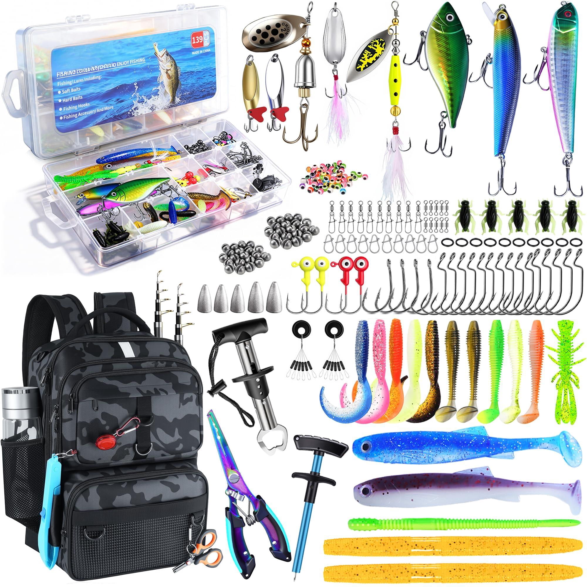 Fishing Backpack With Tackle Boxes And Rod Holder  24l Sling Bag Lures Kit Gear Gifts For Men Women - Black Camo