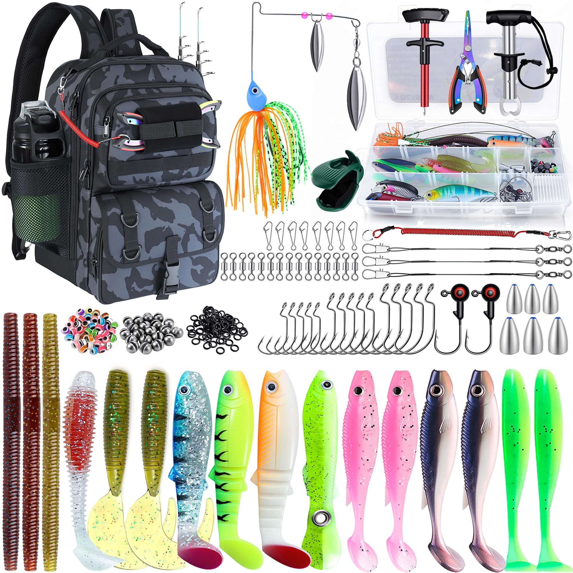 Fishing Backpack With Tackle Boxes Sling Bag Rod Holder Waterproof Gear  Gifts For Men Women Combo Kit Camouflage Black