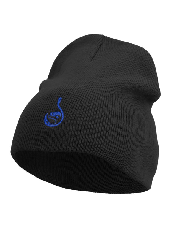 Fishing Bait Embroidered 8 inch Acrylic Short beanie - Black OSFM