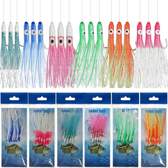 Fishing Bait Rig,6 Packs Fishing Squid Rigs Making Kit Squid Deep Drop Rig Multiple Color EEL Soft Fishing Lure Fishing Swivel Snap for Saltwater Freshwater