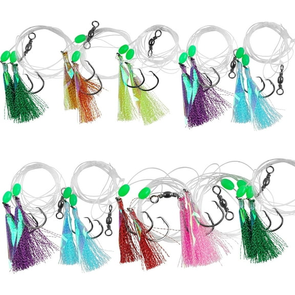 Fishing Bait Rig Saltwater 10packs Flounder Rigs with Mono Leader Swivel Fish Skin for Flounder Sea Bass Halibut Black Pompano