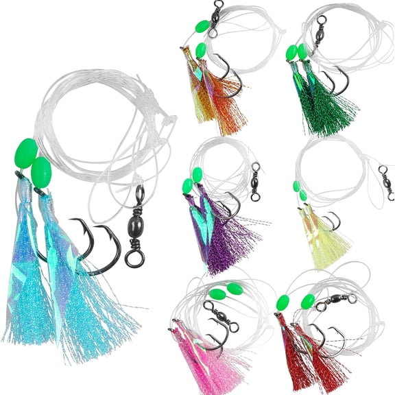 Fishing Bait Rigs Saltwater Set, Flounder Fluke Hi-Lo Rig with Flash Teaser 2 Hook Bottom Fishing Rigs Mackerel Rigs for Halibut Sea Bass Cod Rockfish Surf Pier Ocean Fishing