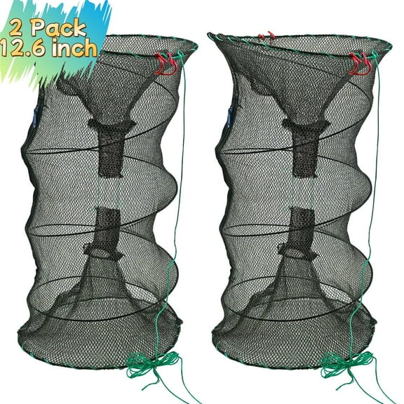 Fishing Bait Trap 2 Packs Portable Folded Fishing Accessories - Collapsible Crab, Minnow, Crawfish, Lobster, Shrimp Cast Net(12.6 x 20.1 inches)