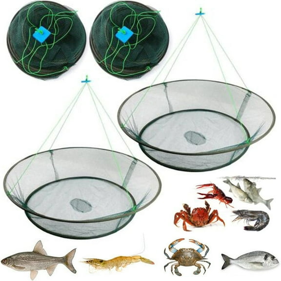 Fishing Bait Trap Crab Net Crawdad Shrimp Cast Dip Cage Fish Minnow Foldable-2PCS