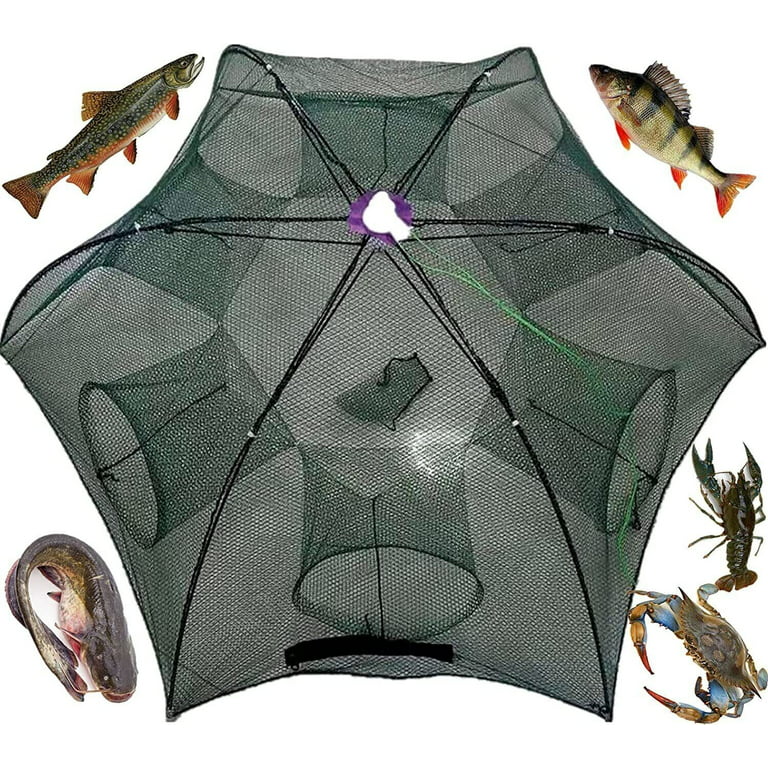 Fishing Bait Trap Crab Net Crawdad Shrimp Cast Dip Cage Fish Minnow Foldable New, Green