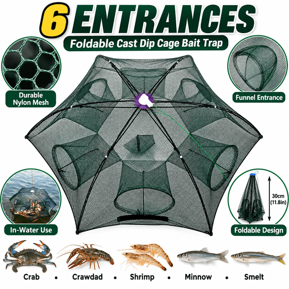 Unbranded Nylon Foldable Cast Dip Cage Crab Crawdad Shrimp Minnow Smelt Fishing Bait Trap