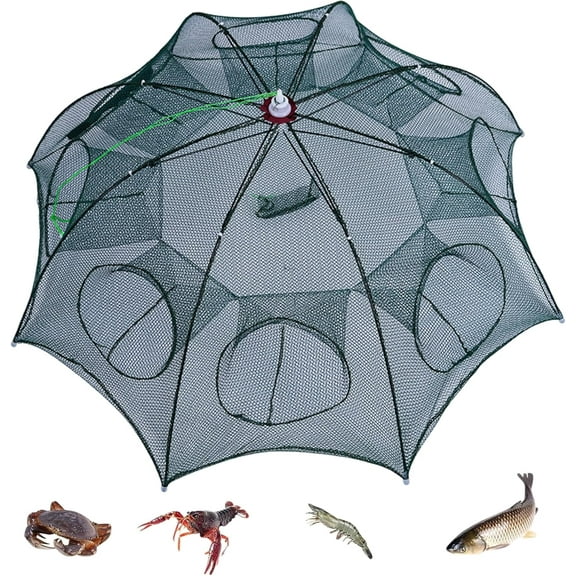 Fishing Bait Trap Net: Folded Fish Trap, Automatic Portable Umbrella Minnow Crayfish Shrimp Trap, Crawdad Cast Cage Crab Baits Mesh Trap Fishing Accessories for Freshwater and Saltwater