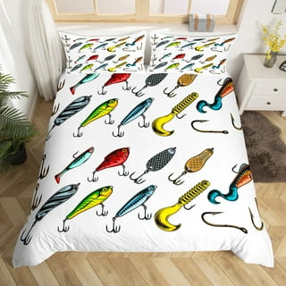 Colorful Fish Hook Comforter Cover Fishing Gear Duvet Cover for