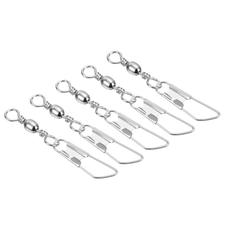 Fishing Barrel Swivel with Safety Snap, 77lb Carbon Steel Solid Ring  Terminal Tackle, Silver 50 Pack