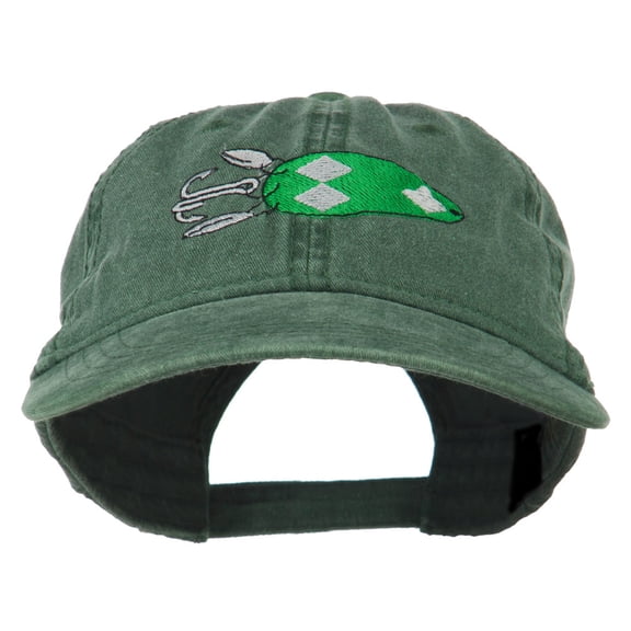 Fishing Bass Lure Embroidered Washed Cap - Dark Green OSFM