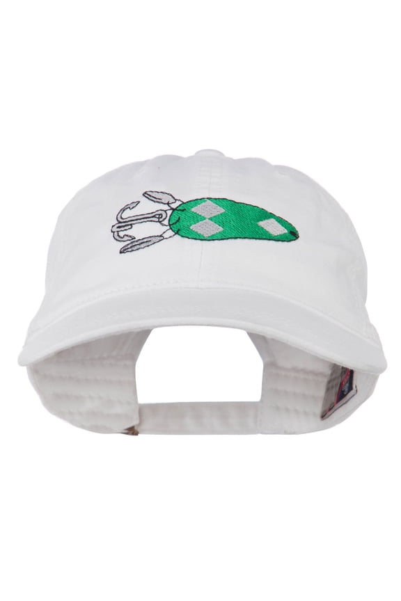Fishing Bass Lure Embroidered Washed Cap - White OSFM