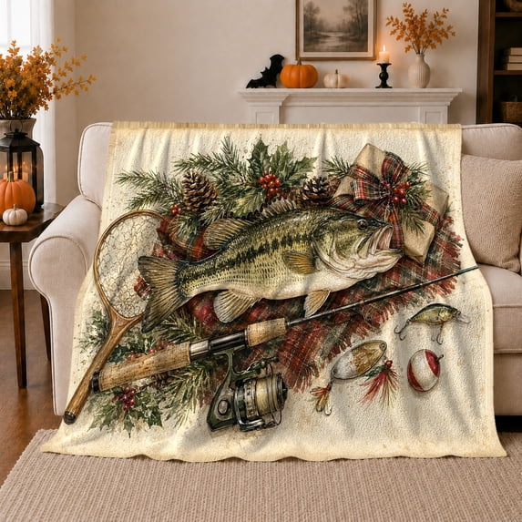 Fishing Rond Fishing Bass Lures Rod, Peaceful Mountain Lake Scene, Warm Flannel ...