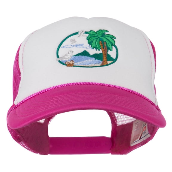 Fishing Beach Seagulls Embroidered Foam Mesh Back Cap - Hot Pink White OSFM