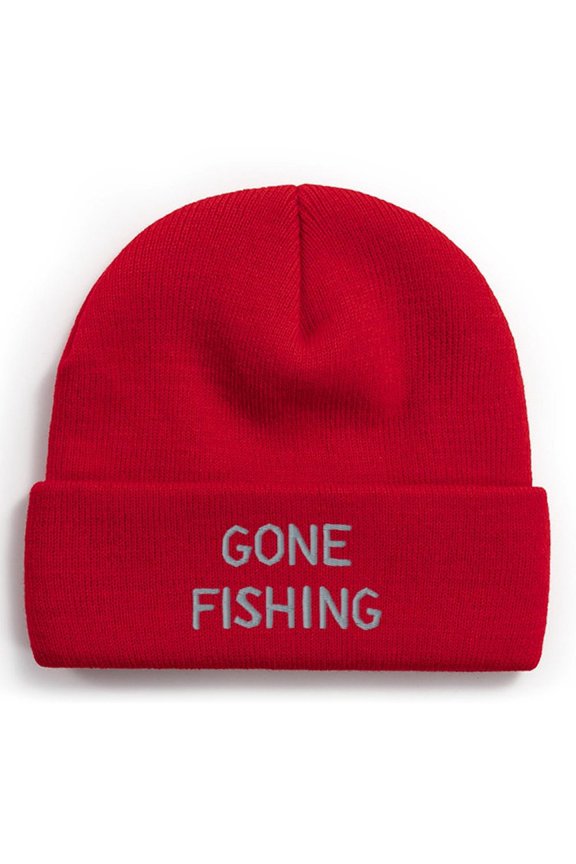 Fishing Beanie Hat - Gone Fishing Winter Fishing Knit Hats for Men Cuffed Skull Cap Gift for Dad Husband Grandpa Christmas Father's Day Birthday