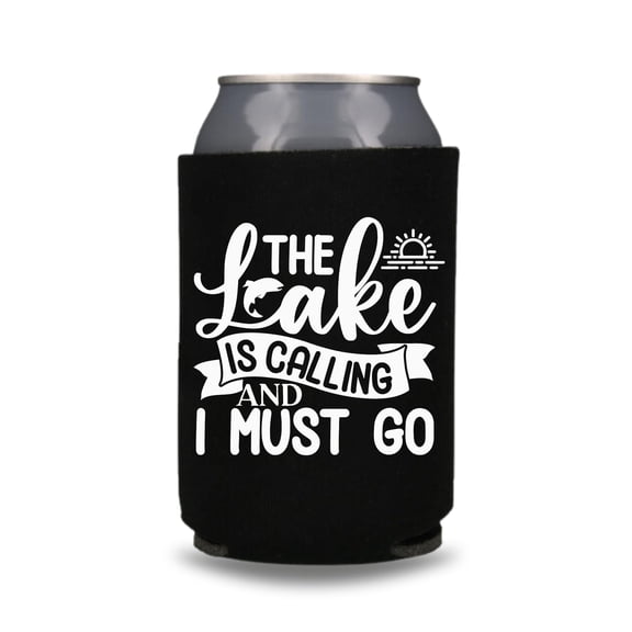 Fishing Beer Can Cooler, The Lake Is Calling And I Must Go Can Coolie, Fishing Coolies Drink Accessory, Funny Party Gift Favors, Beer Coolie (Black)
